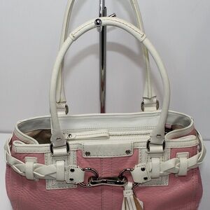 Vintage Coach Hampton Carryall Satchel Pink & White Leather Braid Tassel HandBag